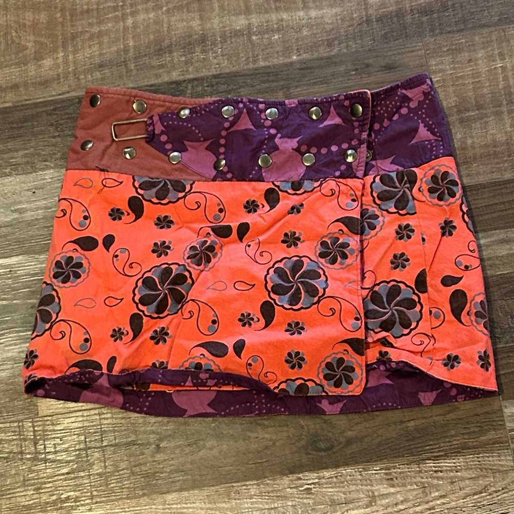 50%offw❤️ Kathmandu funky mini wrap skirt reversible missing pocket wallet belt